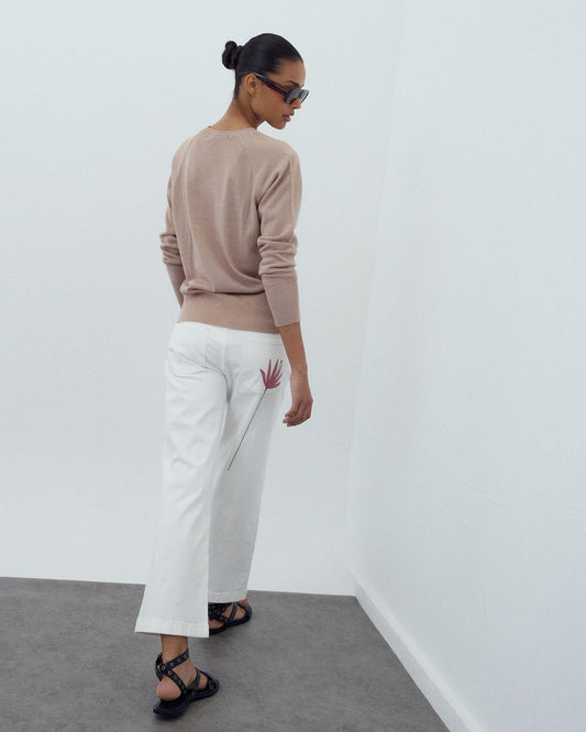 PANTALON BORDADO FLORAL BLANCO