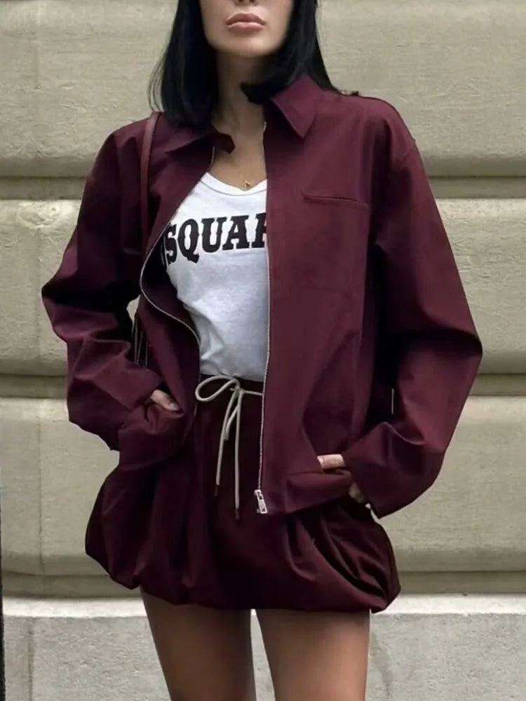 CHAQUETA DE LONA BURDEOS CON CREMALLERA