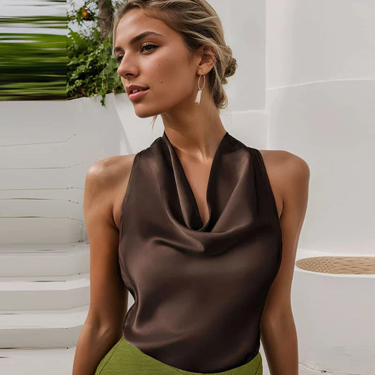 TOP DE SATEN CON CUELLO HALTER