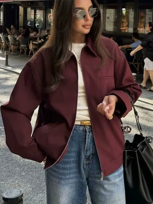 CHAQUETA DE LONA BURDEOS CON CREMALLERA