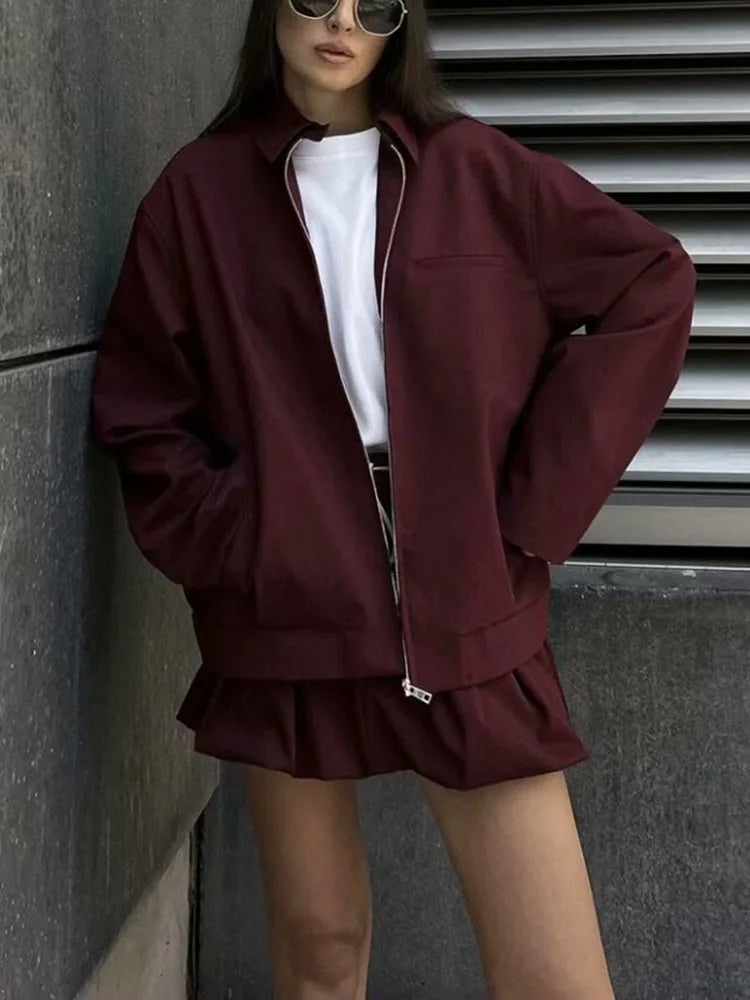 CHAQUETA DE LONA BURDEOS CON CREMALLERA