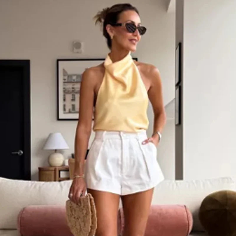 TOP DE SATEN CON CUELLO HALTER