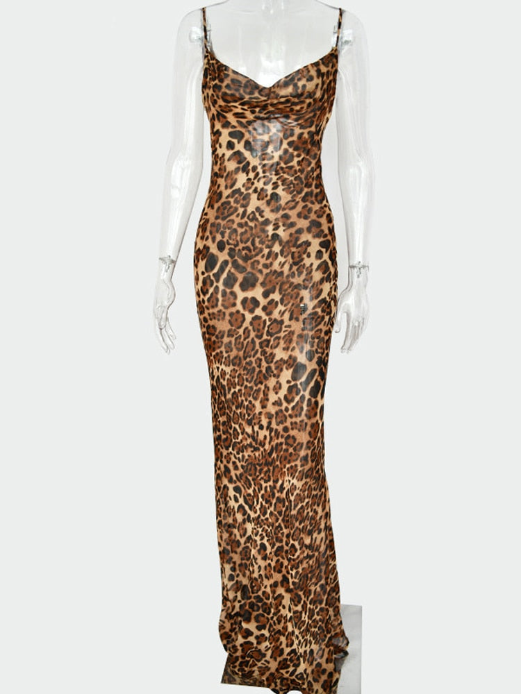 VESTIDO LARGO CON ESTAMPADO DE LEOPARDO